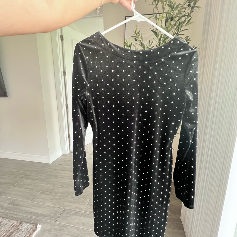 Elegant Black Velvet Dress with silver dots